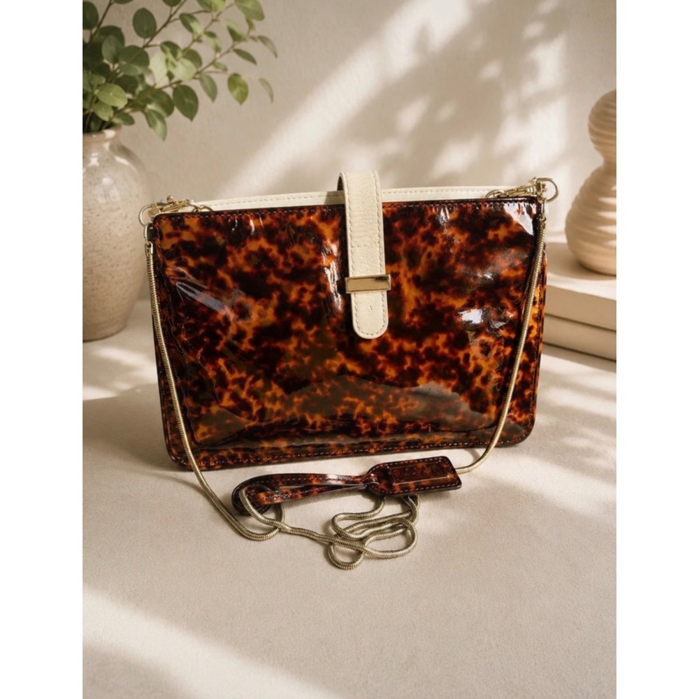 Badgley Mischka Tortoise Shell Patent White Leather Crossbody Bag Vintage Style